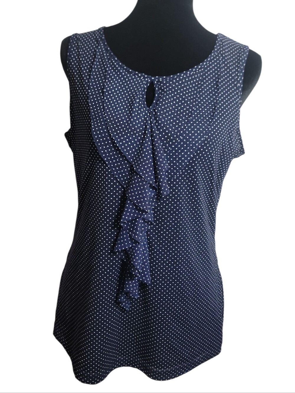 The Limited blue white polka dot ruffle sleeveless women's top size medium